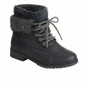 Black Yogurt Fold-Over Combat Boot - Women